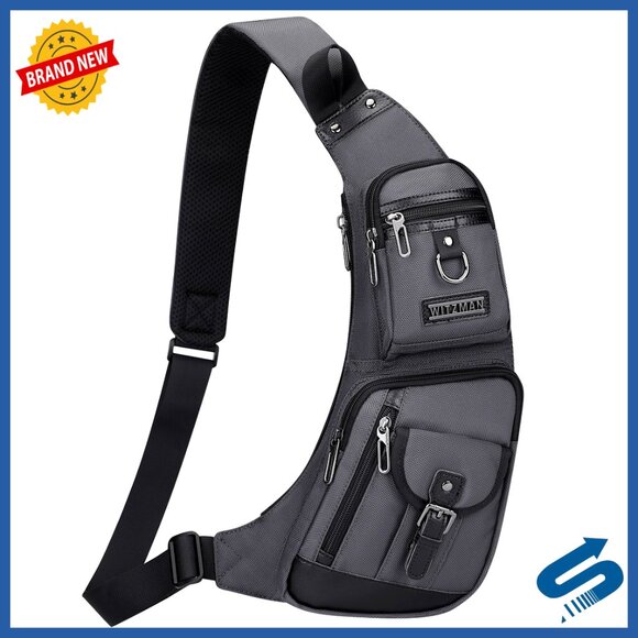 Lightweight Nylon Sling Bag with 7 Pockets Adjustable Strap Travel Daypack